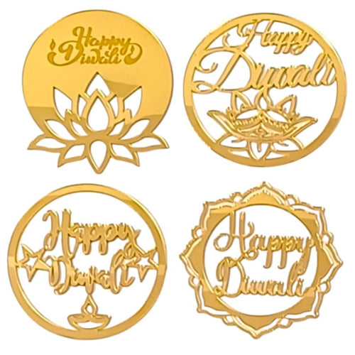 ArcDew Happy Diwali Golden Acrylic Cutout | Random Design (2.5–2.75 Inch)