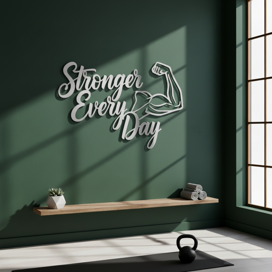 "Stronger Every Day" Acrylic Wall Art - Modern Fitness Decor | Arcdew