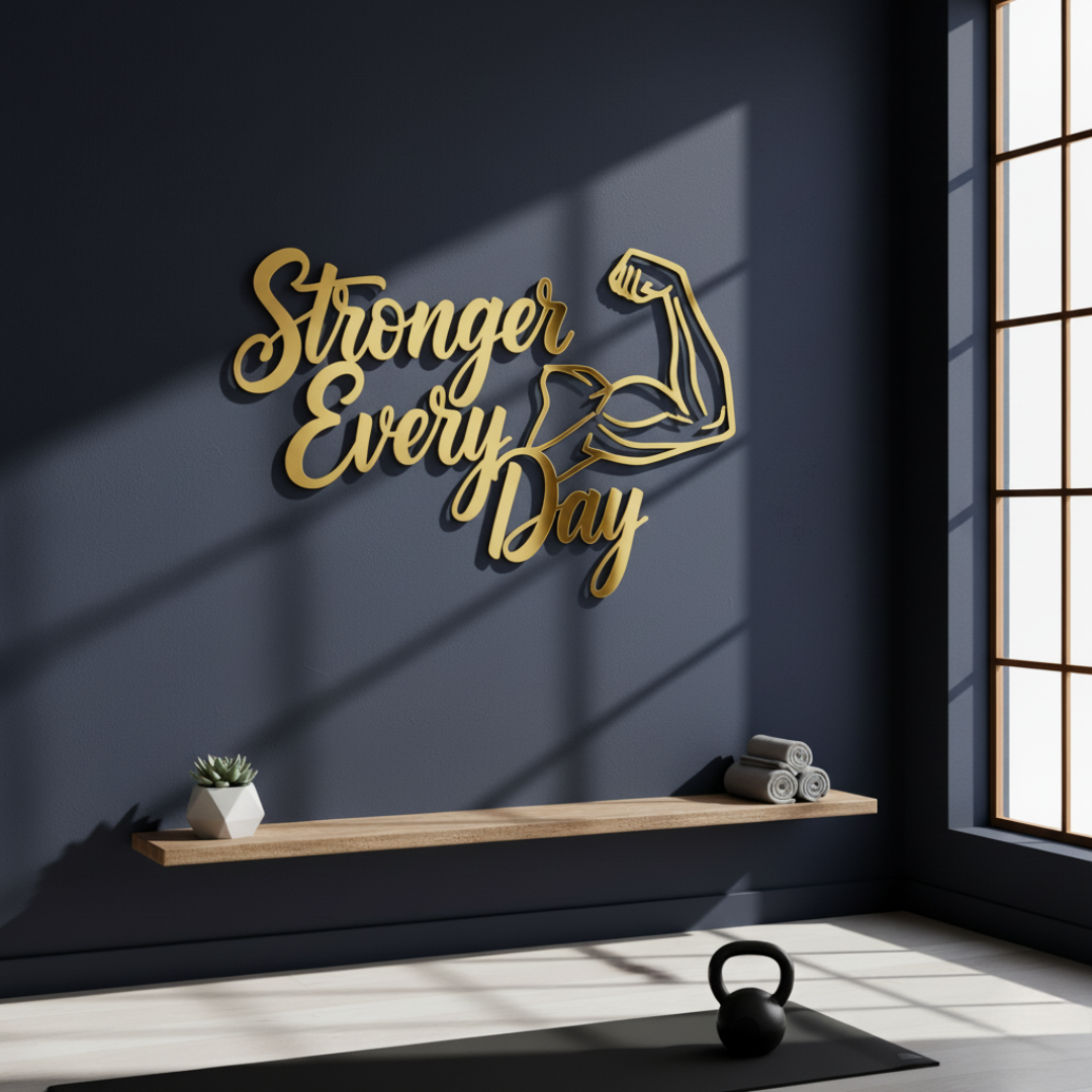 "Stronger Every Day" Acrylic Wall Art - Modern Fitness Decor | Arcdew