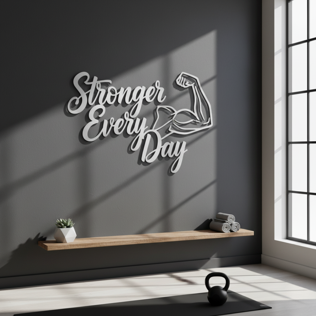 "Stronger Every Day" Acrylic Wall Art - Modern Fitness Decor | Arcdew