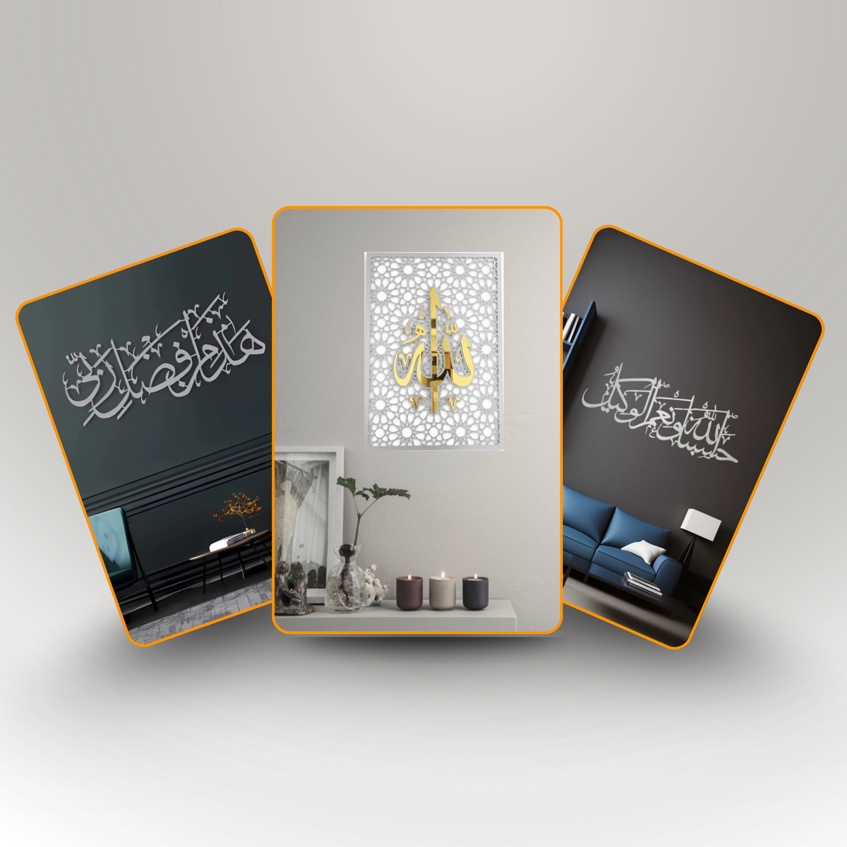 The Spiritual Foundation Trio | Premium 3-Piece Acrylic Islamic Wall Art Set Silver..