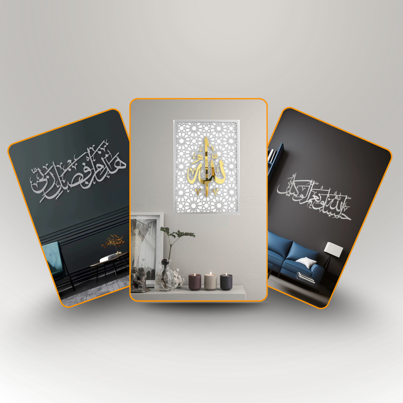 The Spiritual Foundation Trio | Premium 3-Piece Acrylic Islamic Wall Art Set Silver..