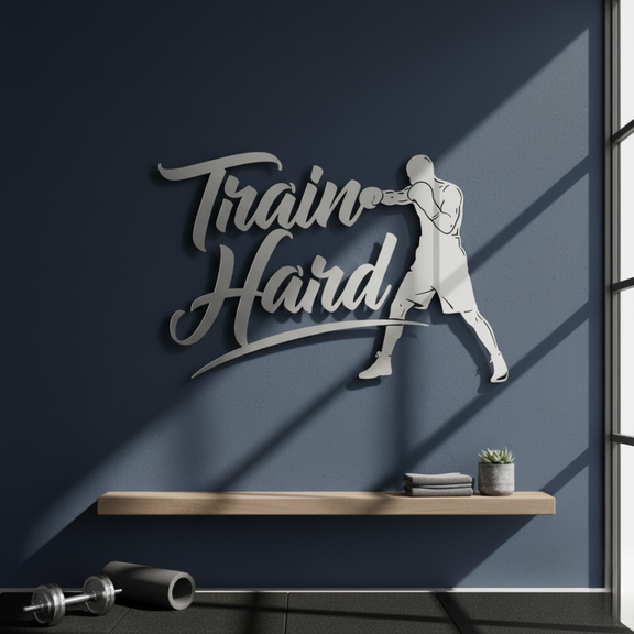 "Train Hard" Acrylic Wall Art - Boxer & Gym Motivation Decor | Arcdew
