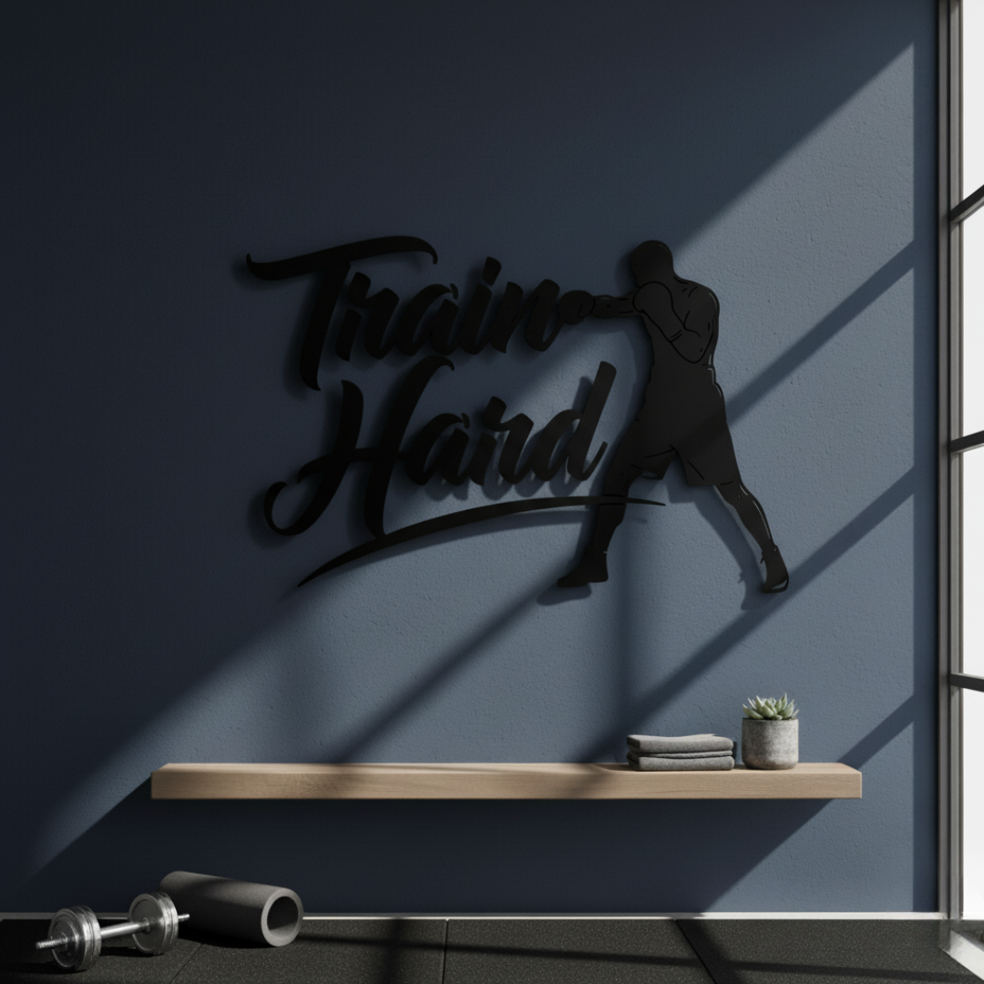 "Train Hard" Acrylic Wall Art - Boxer & Gym Motivation Decor | Arcdew