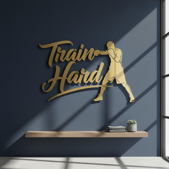 "Train Hard" Acrylic Wall Art - Boxer & Gym Motivation Decor | Arcdew