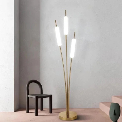 Typha Gold Reed Floor Lamp – Modern 3-Light Minimalist Standing Lamp with Frosted Tube Shades...