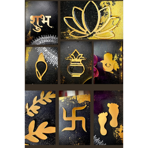 Diwali Combo 8pcs – Golden Acrylic Cutouts Set | Decorative Festival Décor