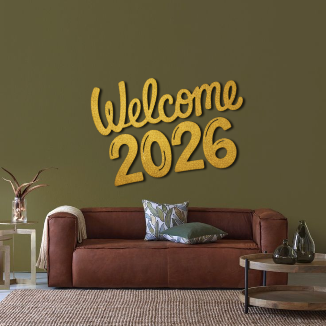 "Welcome 2026" Luxury Acrylic Wall Decor – Modern Welcome 2026 Calligraphy..