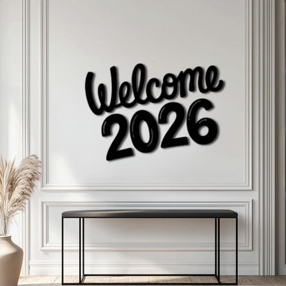 "Welcome 2026" Luxury Acrylic Wall Decor – Modern Welcome 2026 Calligraphy