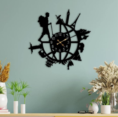 ArcDew Traveler Acrylic Wall Clock | Adventure-Inspired Backpacking Man & Woman Design UAE