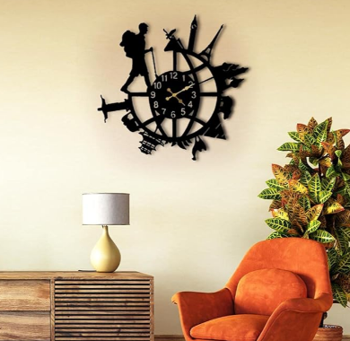 ArcDew Traveler Acrylic Wall Clock | Adventure-Inspired Backpacking Man & Woman Design UAE