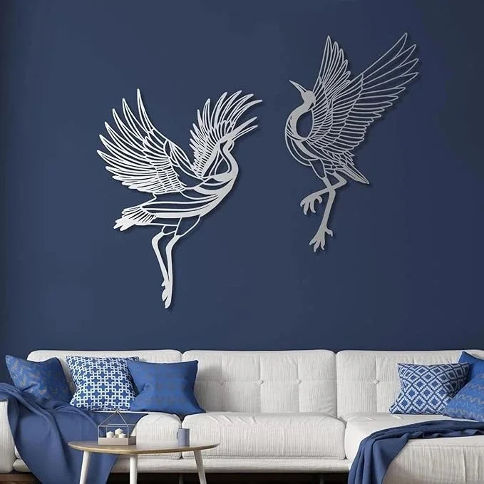 Flying Crane Acrylic Wall Art Set Silver